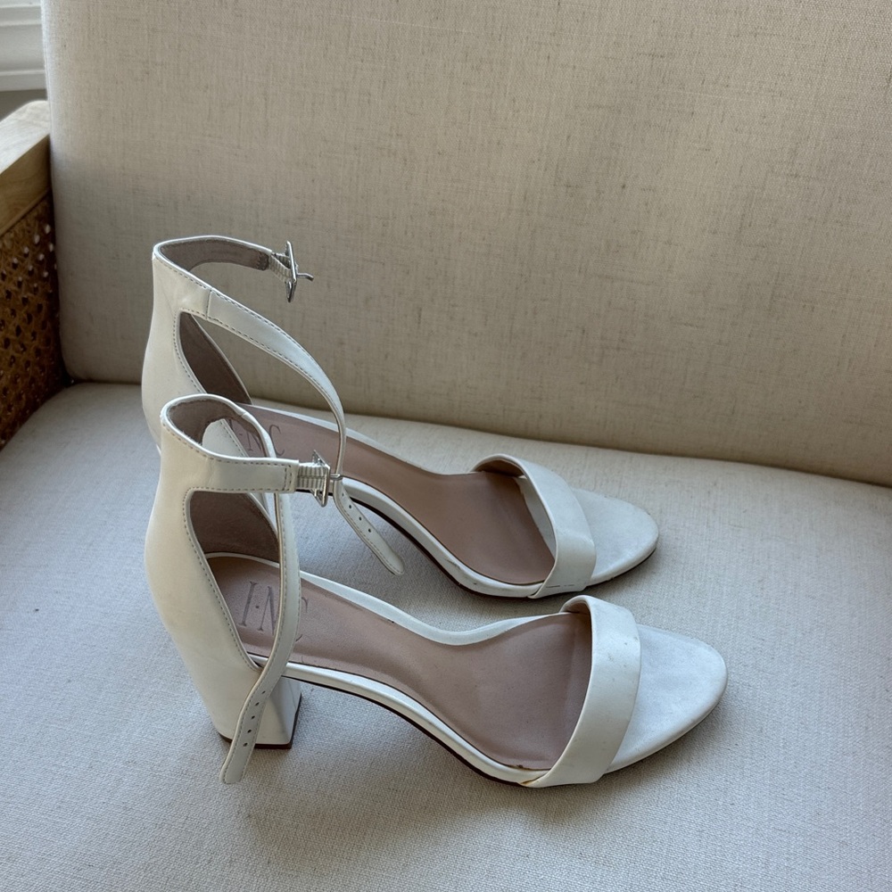 INC International Concepts Cream Ankle Strap Block Heels